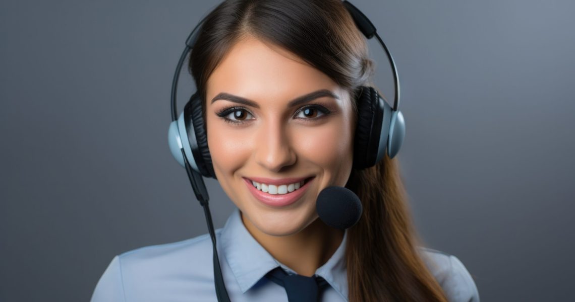 young woman telemarketer agent and corporate operator concept